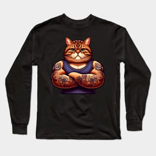 Tabby Cat with Cat Tattoo Long Sleeve T-Shirt